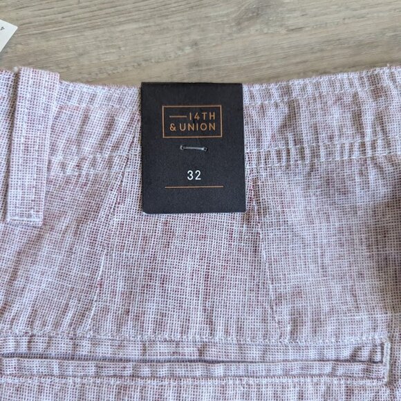 14th & Union Men’s Slim Fit Linen Blend Shorts – Size 32 – Burgundy Brick/White - Picture 5 of 6